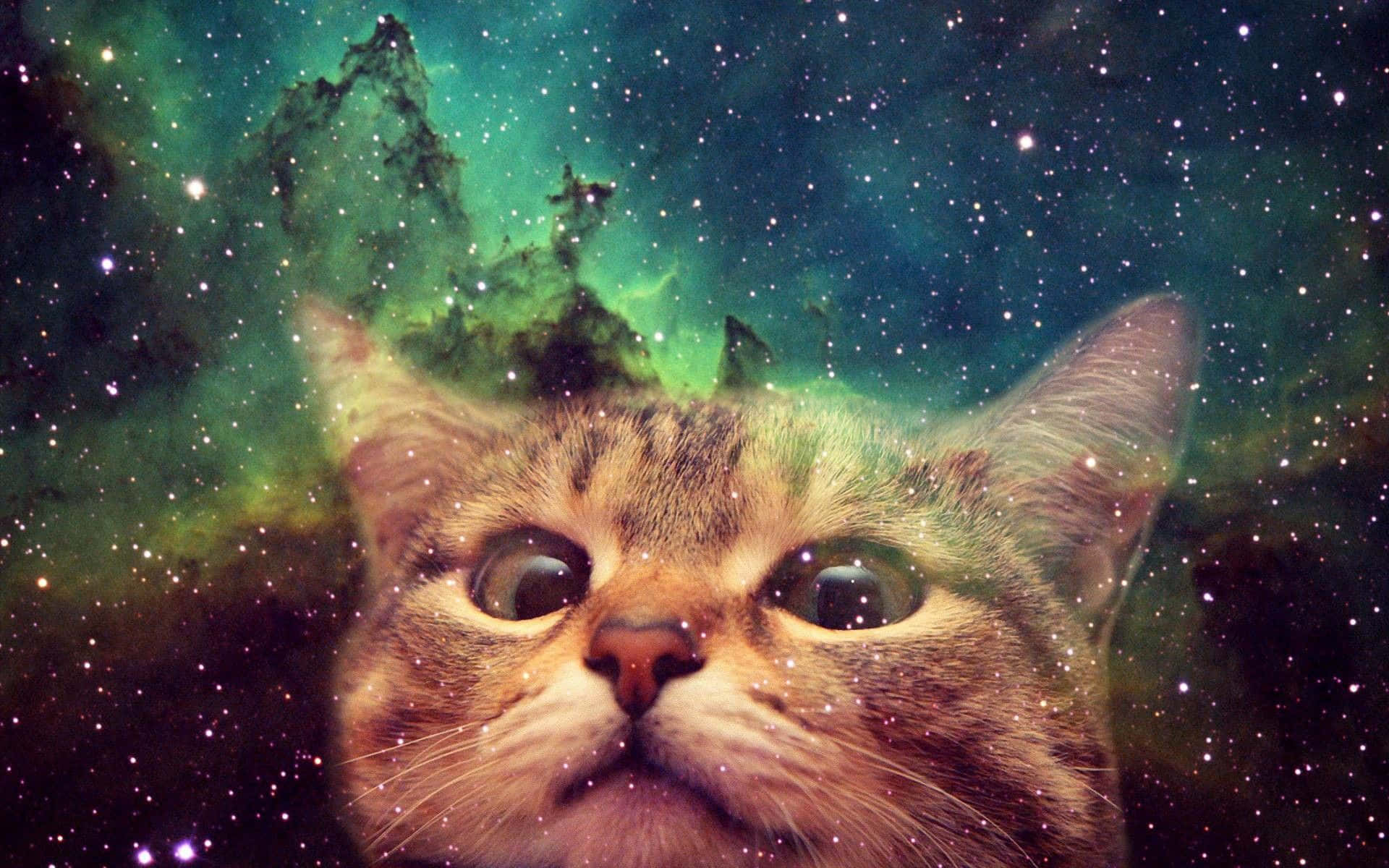 銀河を覗くかわいい猫の顔 壁紙
