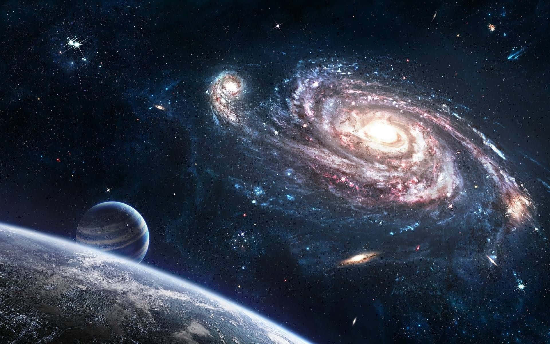銀河宇宙背景と惑星 壁紙