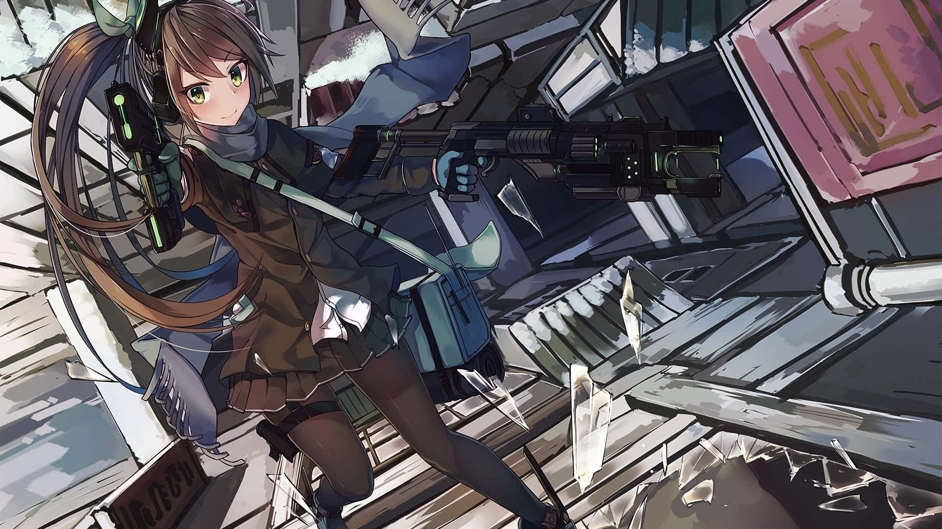 長い髪の少女と銃 壁紙