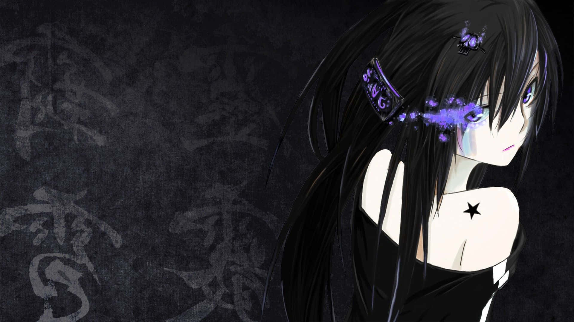 長い黒髪と紫の瞳の少女 壁紙