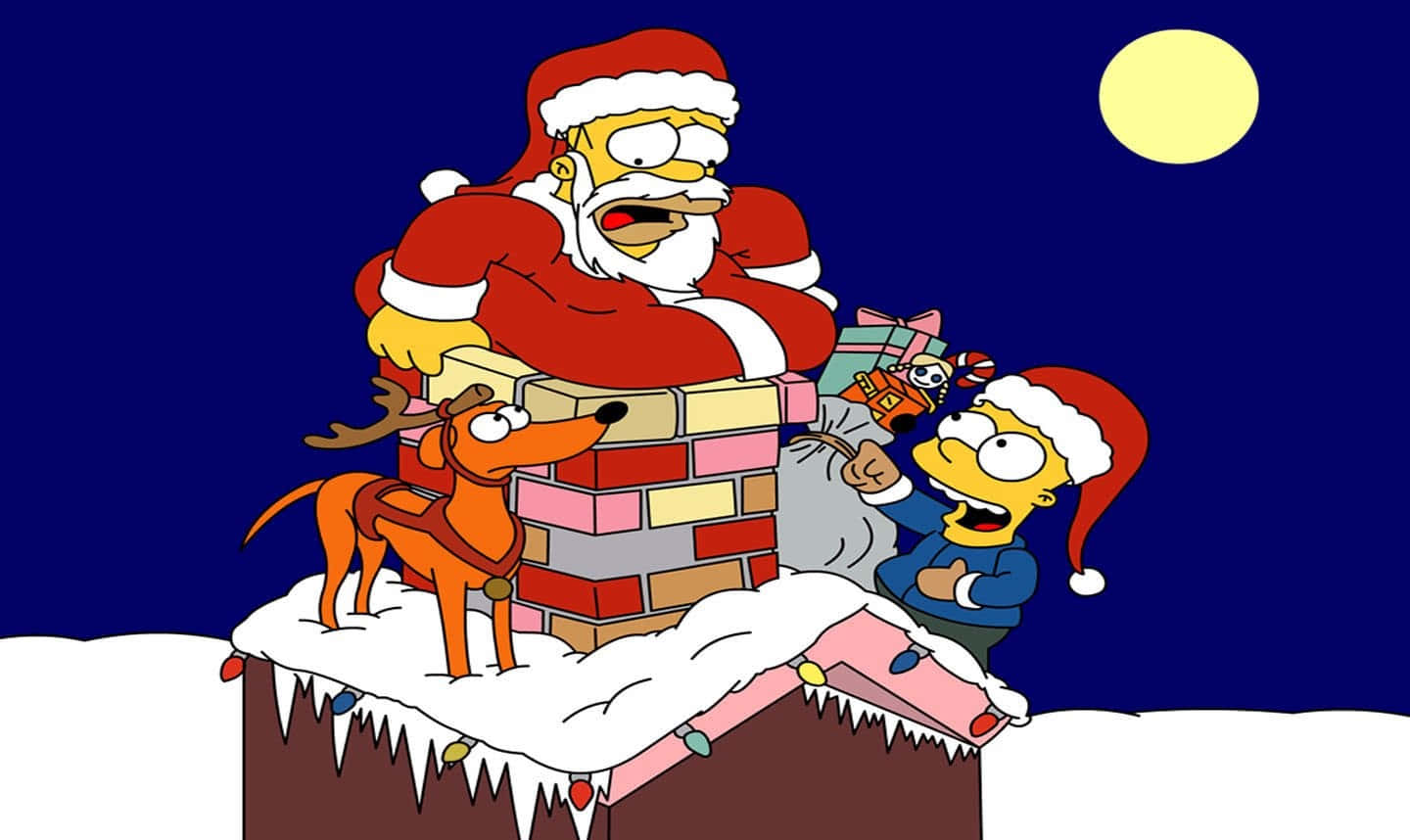 陽気なサンタが吠えるT-Rexに乗る雪のクリスマス風景 壁紙