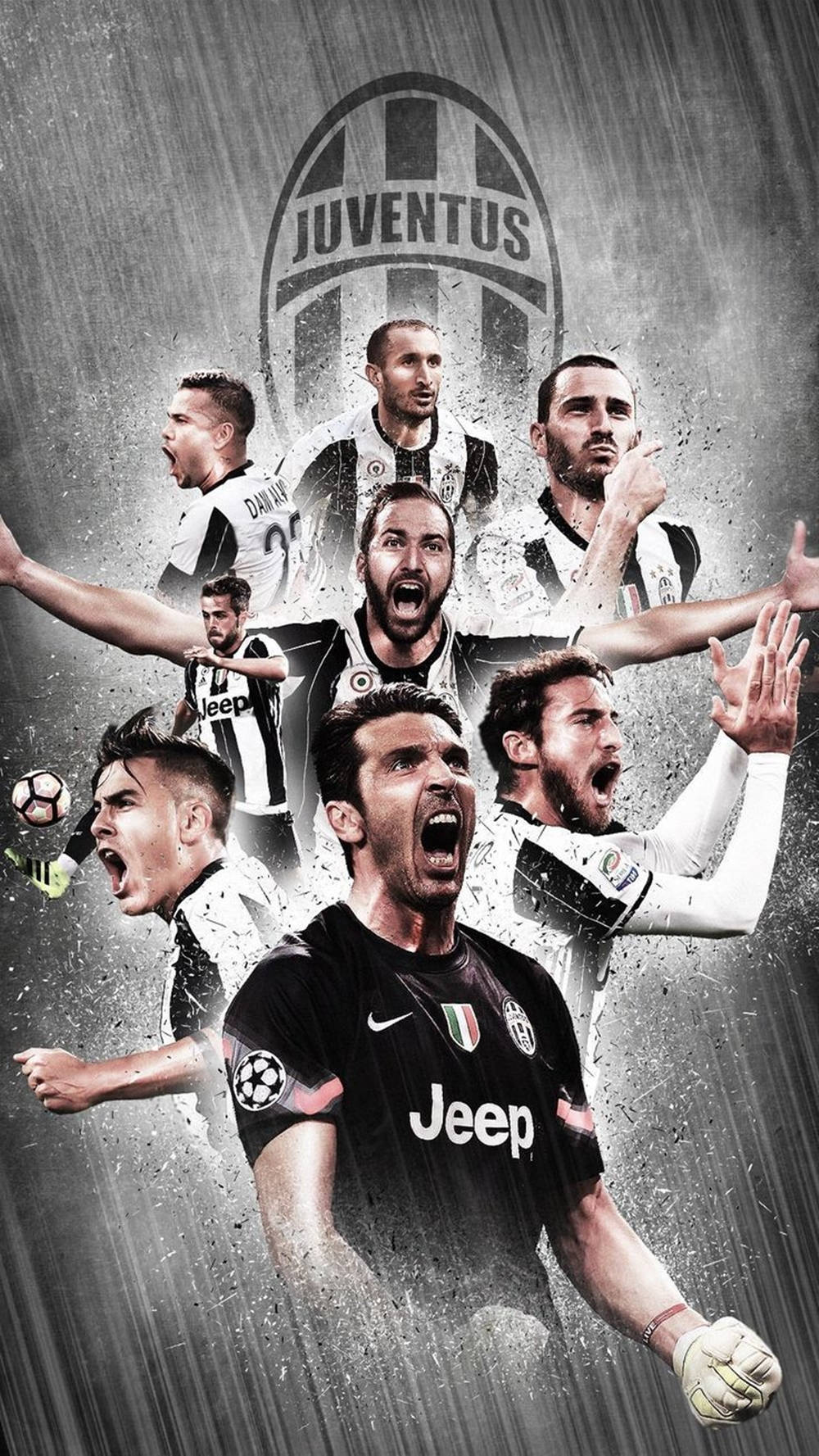 雄叫びを上げるユベントスのサッカー選手たちのイラスト 壁紙