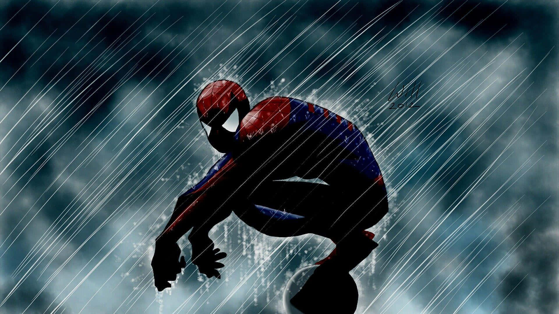 雨に打たれるスパイダーマンのプロフィール画像 壁紙