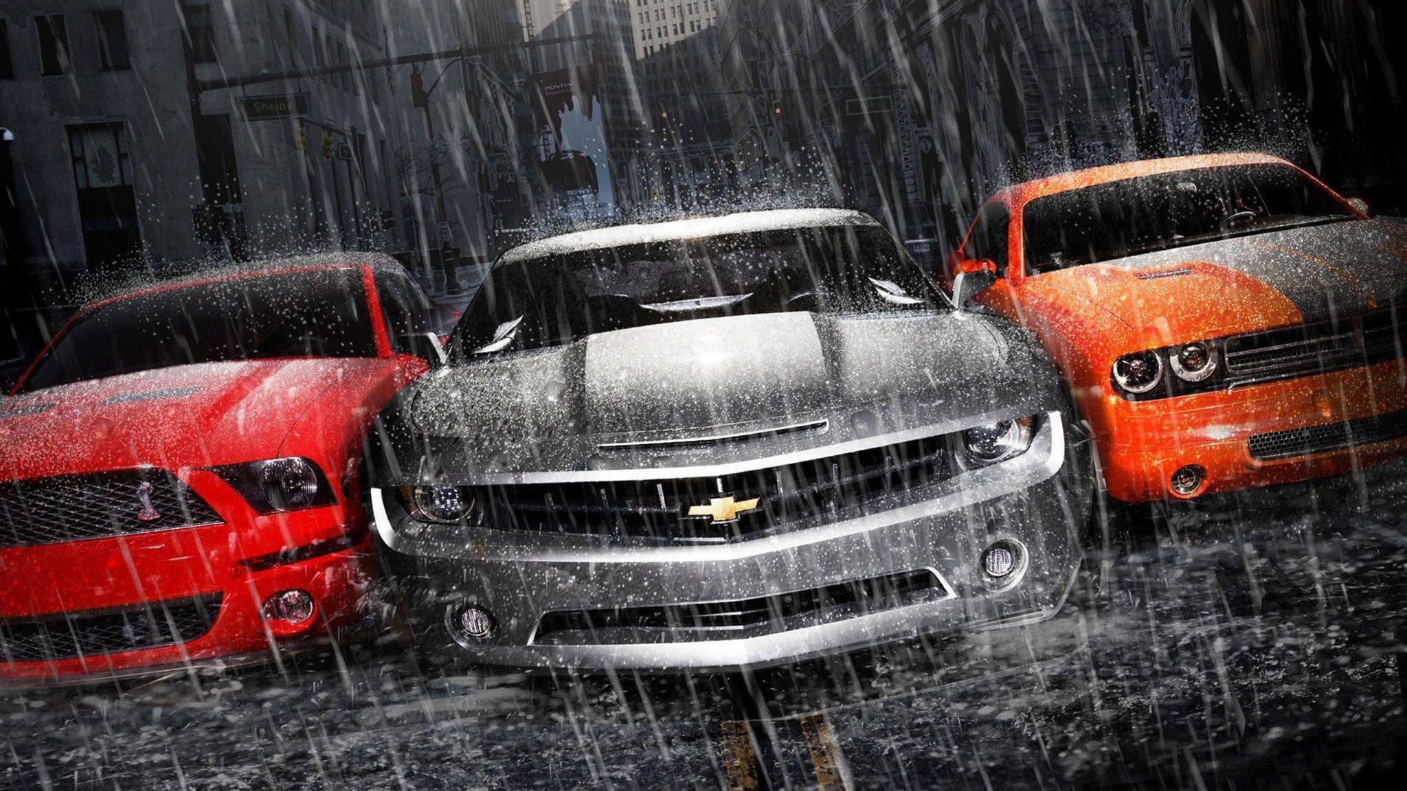 雨に濡れるクールな車 壁紙