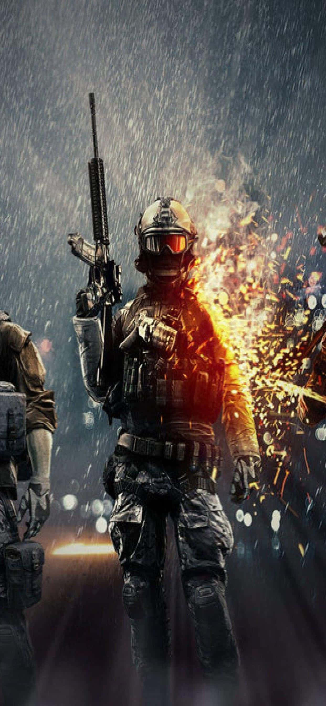 雨の中に立つ兵士たちのグループ 壁紙