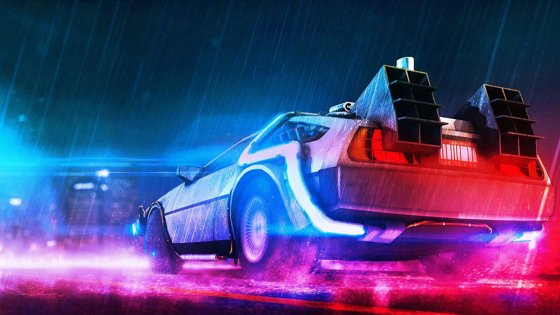 雨の中のバック・トゥ・ザ・フューチャーの車 壁紙