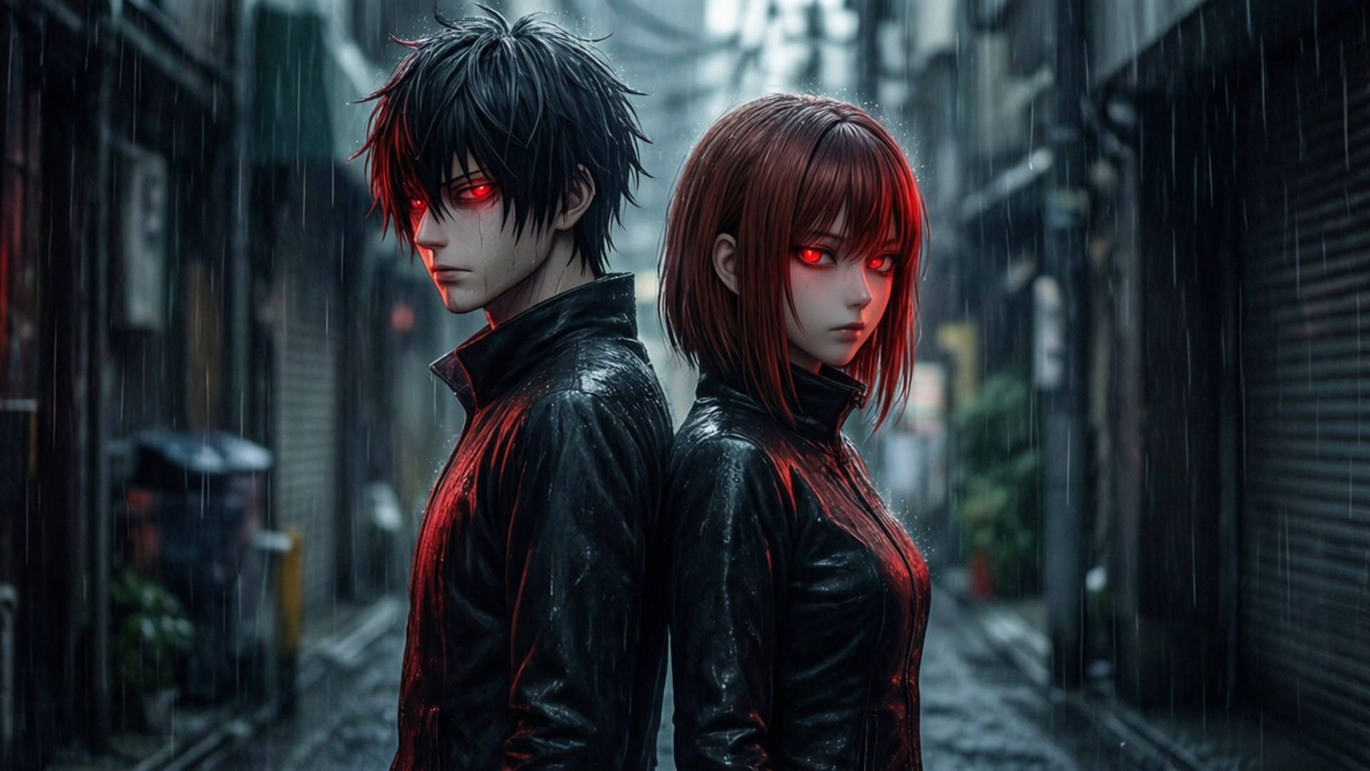 雨の中の二人 壁紙