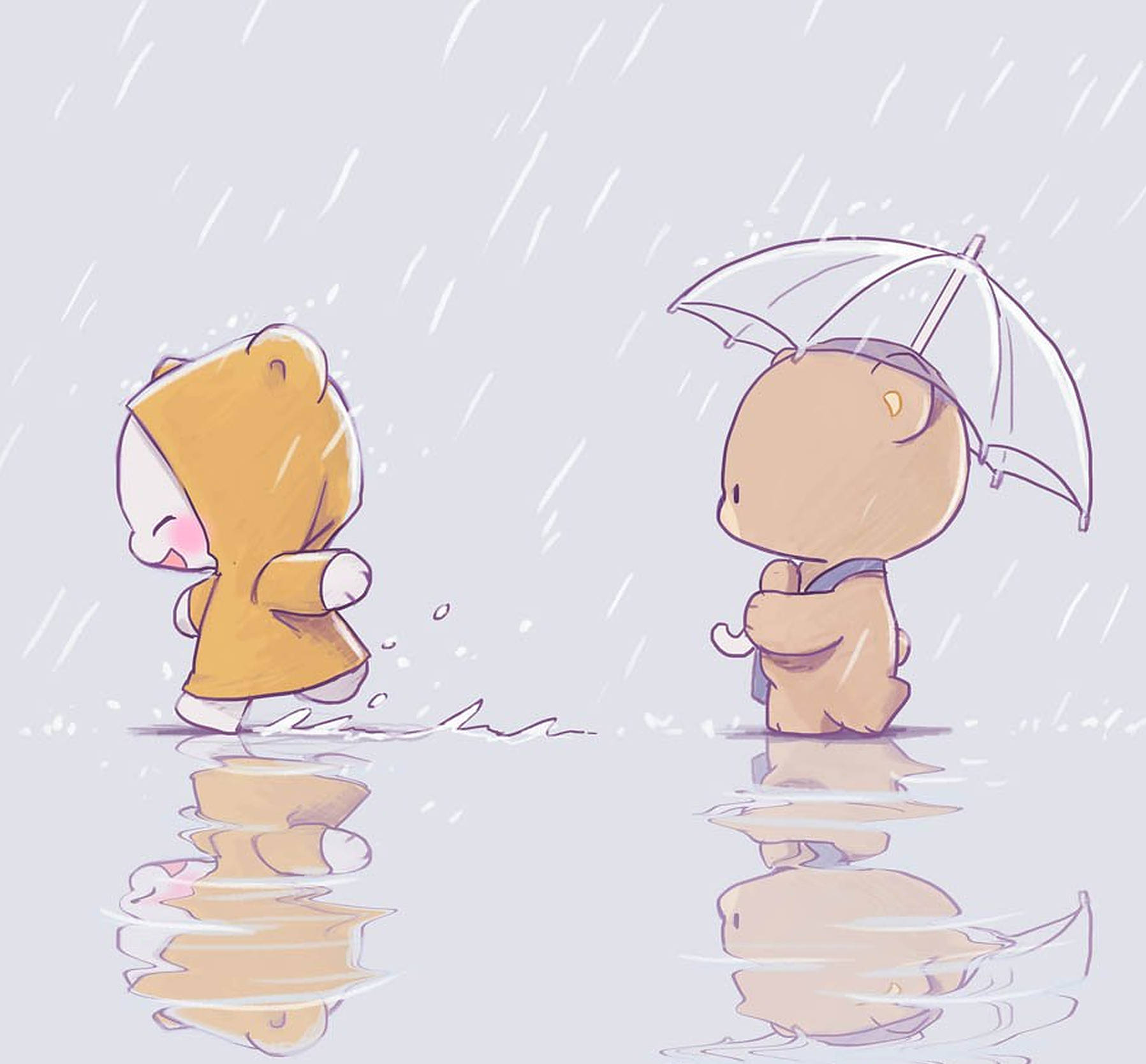 雨の中の愛しいひととき - ミルク＆モカベアーズ 壁紙