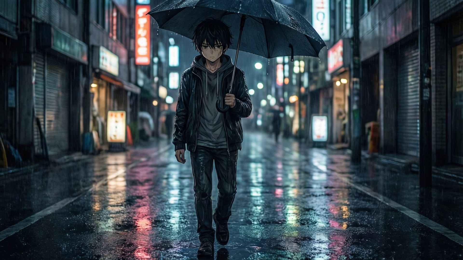 雨の夜の散歩 壁紙