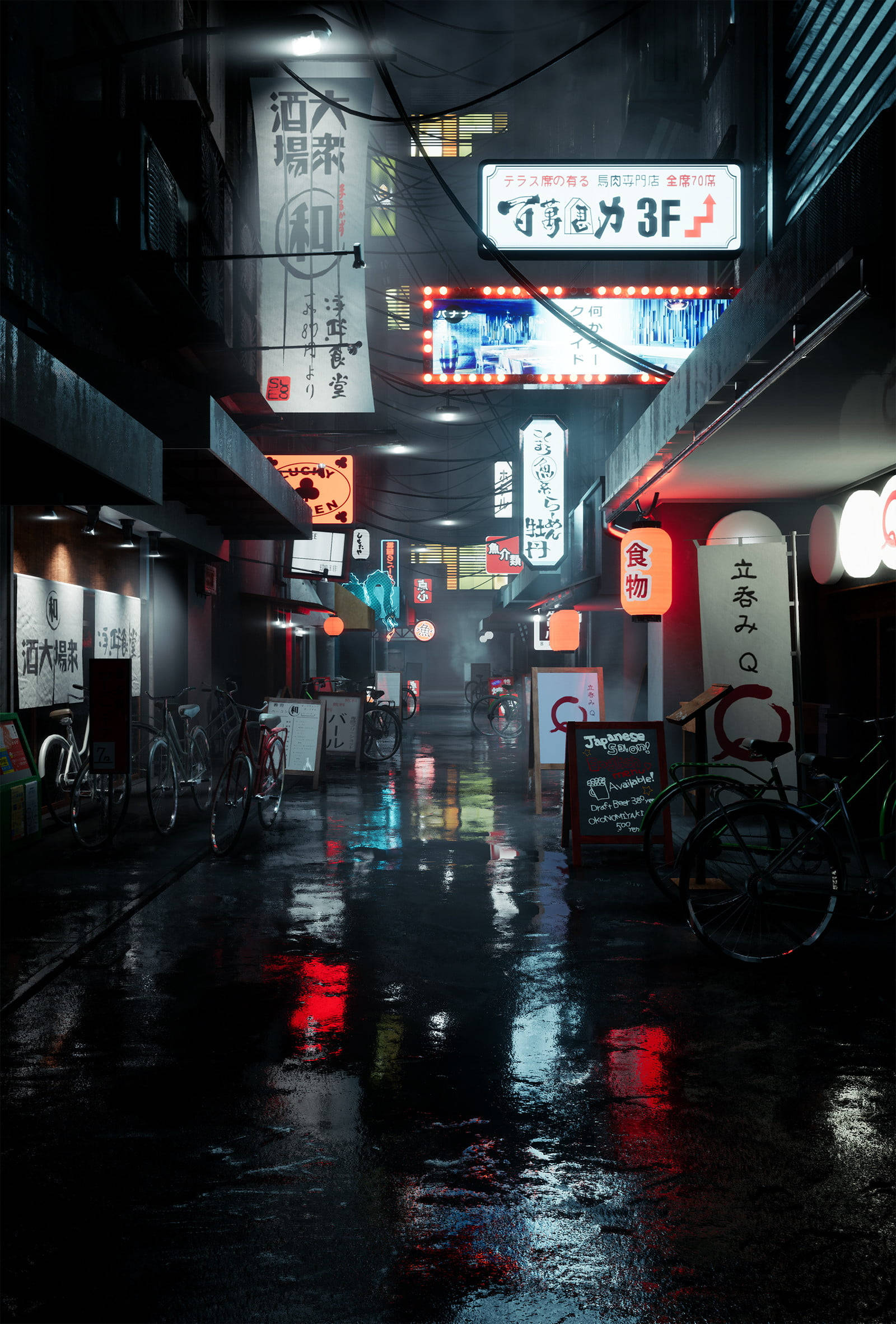 雨の夜の日本 4K 壁紙