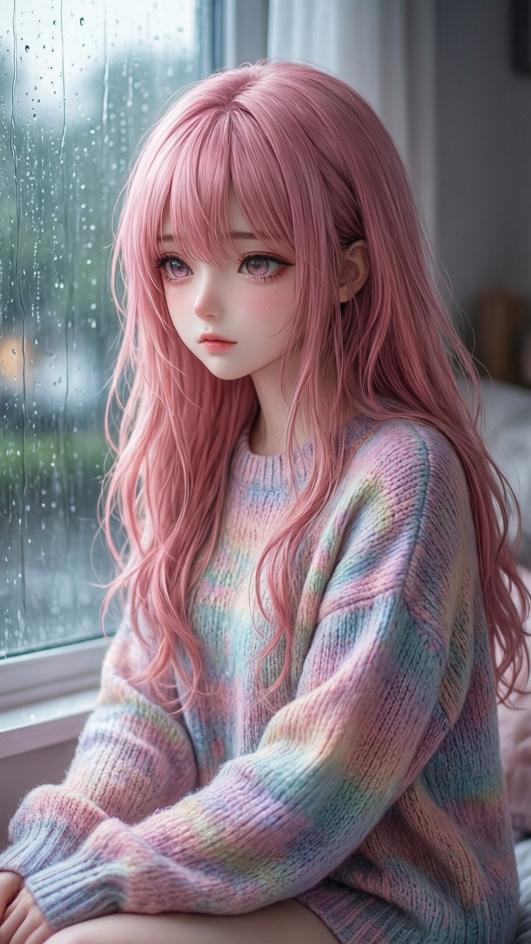 雨の日のアニメ少女 壁紙