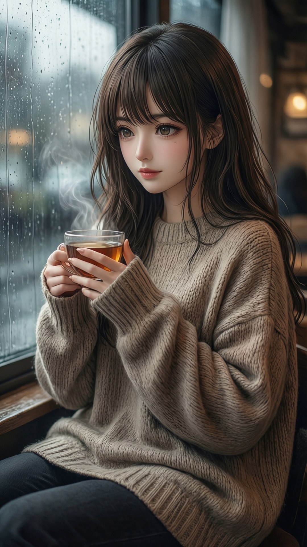 雨の窓辺の静けさ 壁紙