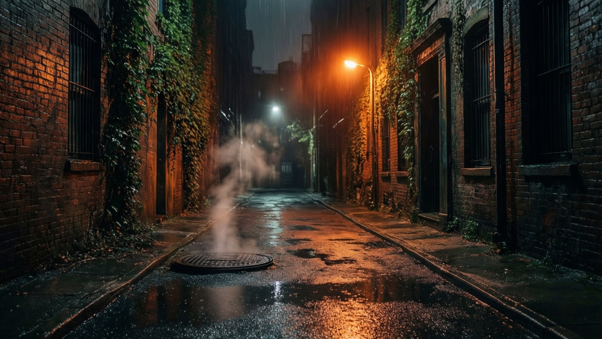 雨の路地ノワール 壁紙