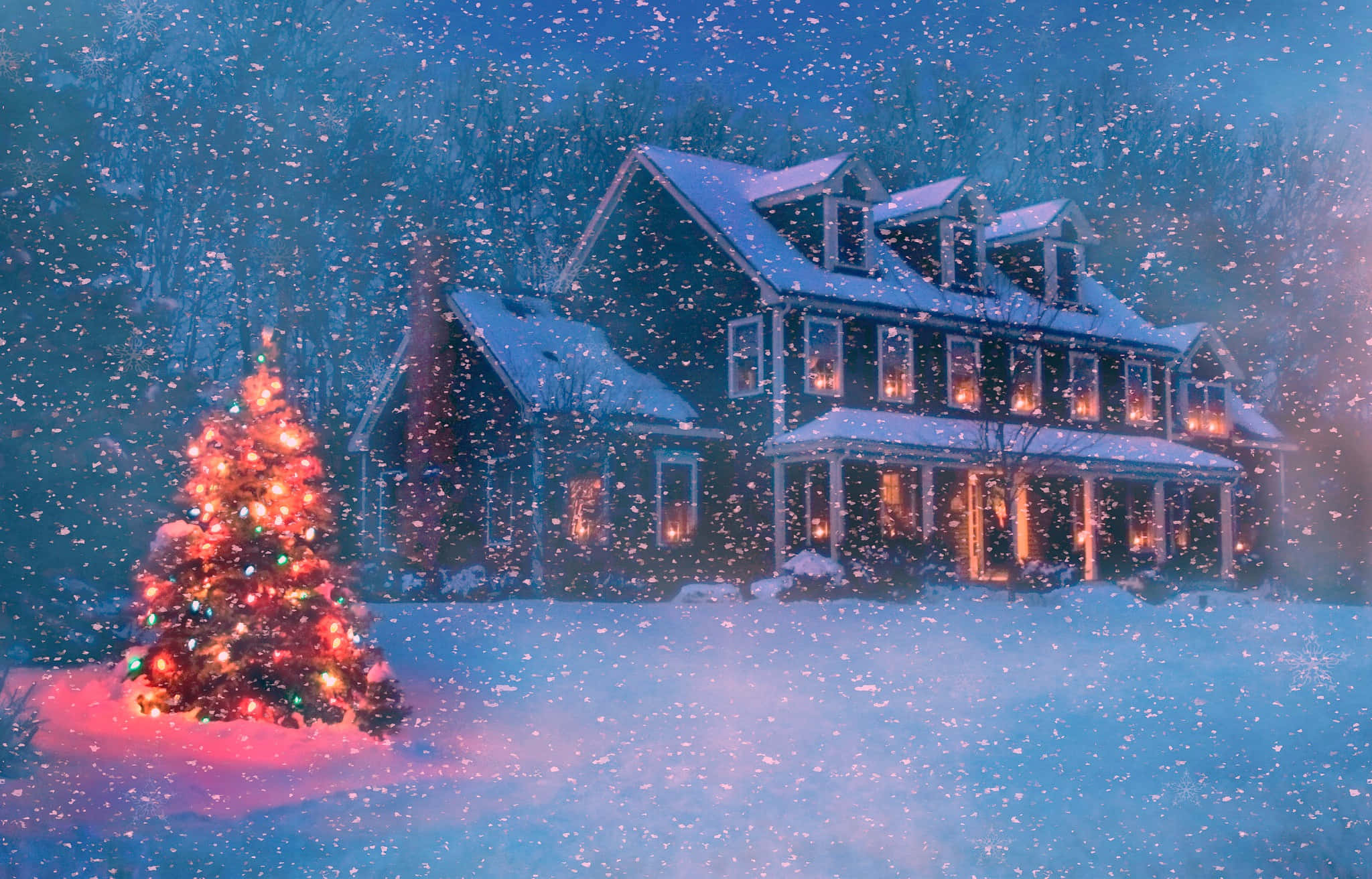 雪に覆われたクリスマスの家 壁紙