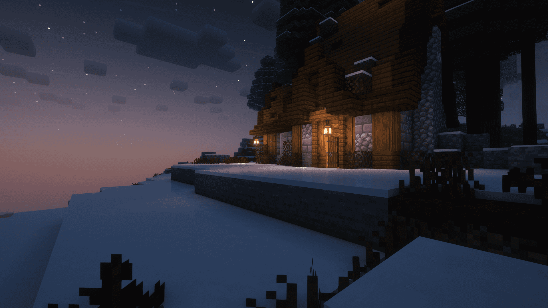 雪に覆われたマインクラフトの小屋 壁紙