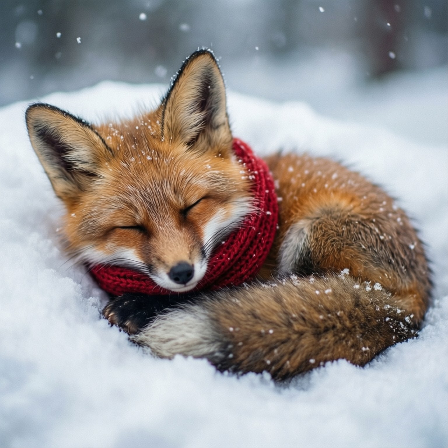 雪の中で眠るキツネ 壁紙