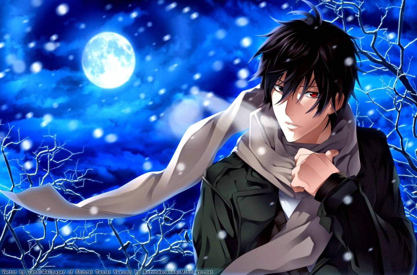 冬の夜の雪とアニメ少年HD壁紙