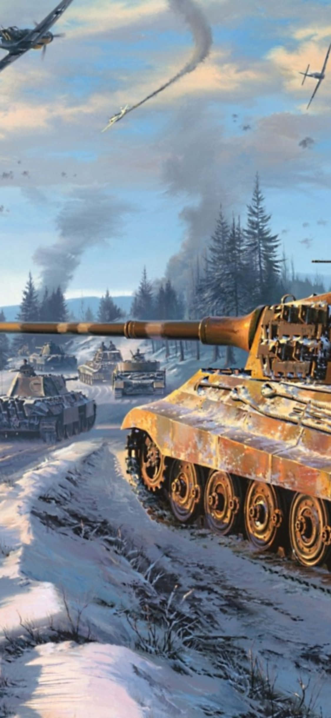 雪の中の戦車の絵 壁紙