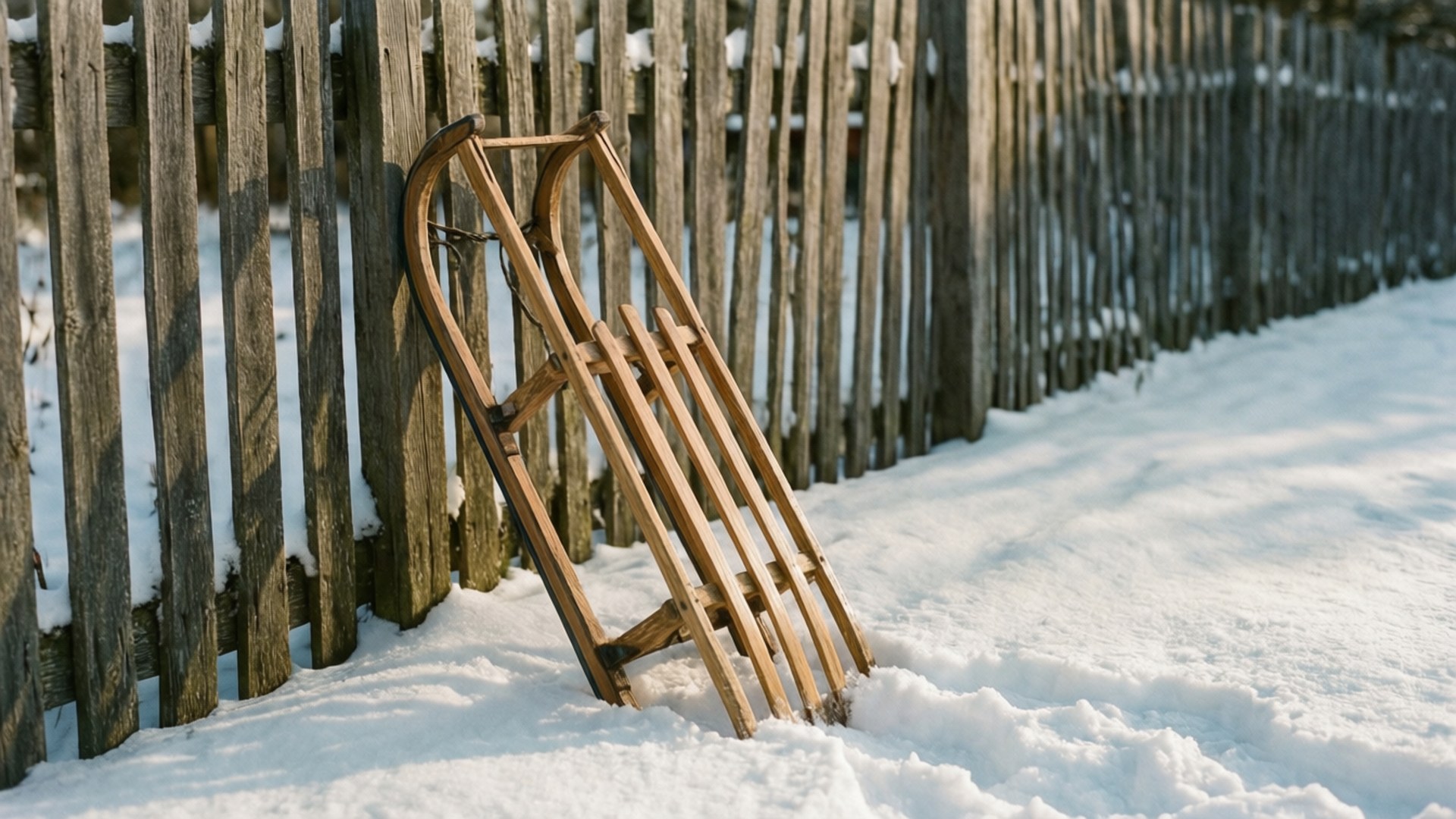 雪の中の木製そり 壁紙