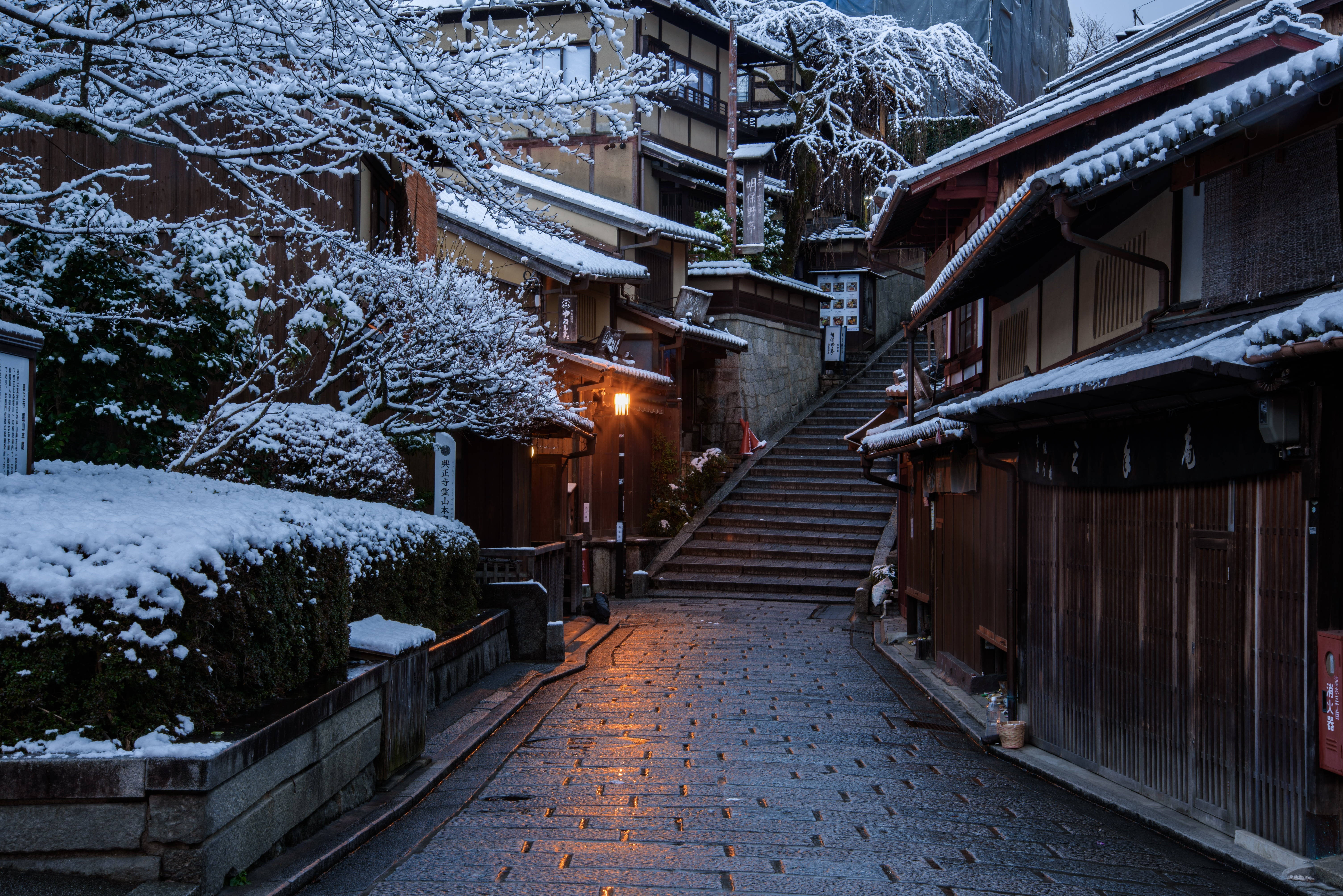 雪の京都 日本 4K 壁紙