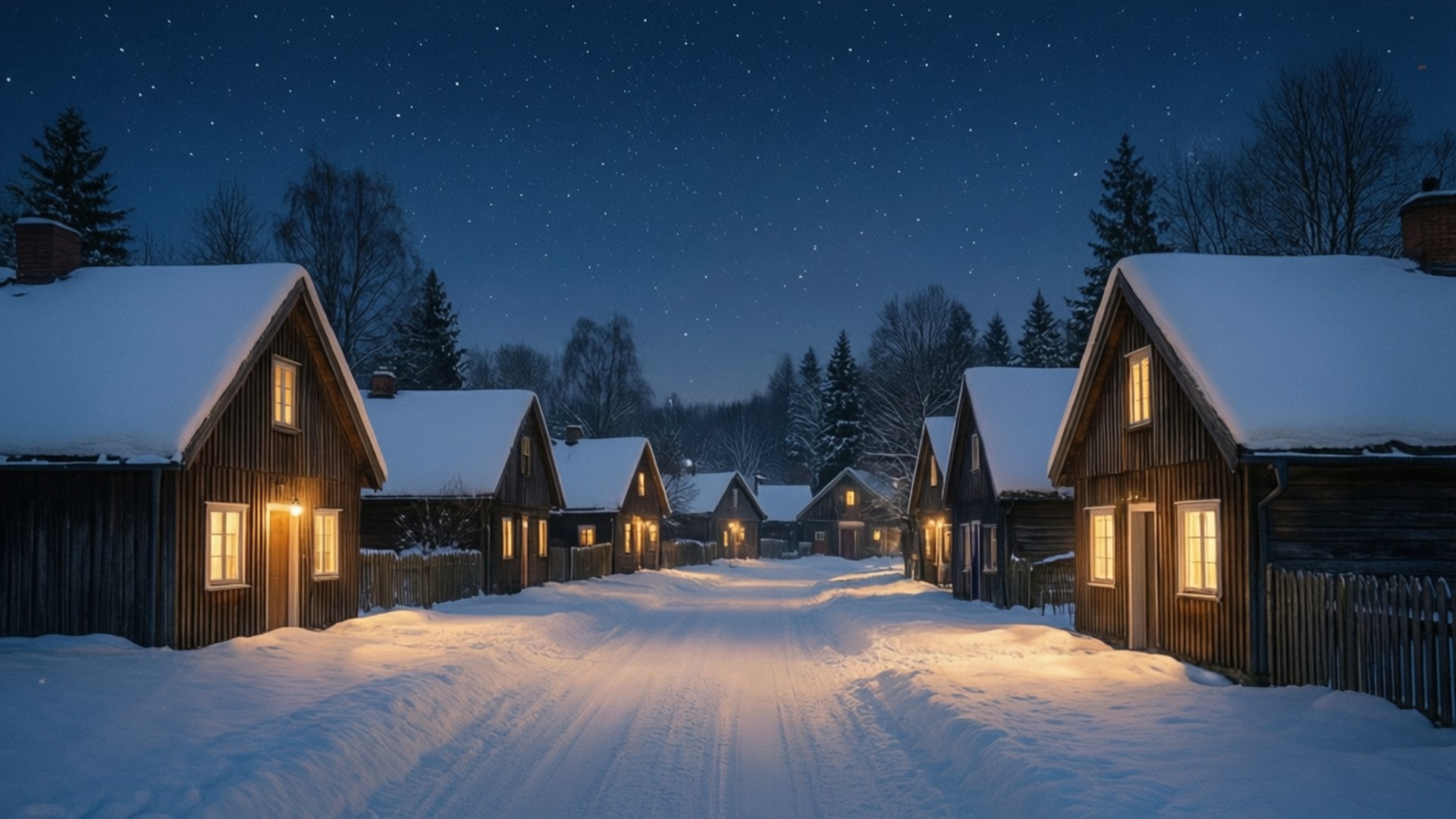 雪の村の夜 壁紙