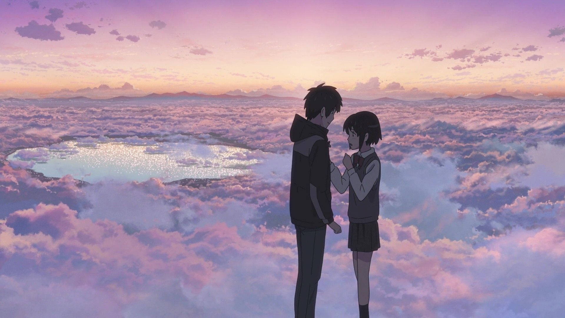 雲の上のアニメカップル 恋愛 美的 壁紙