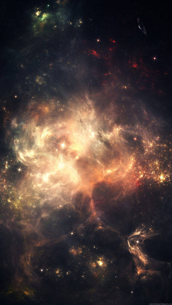 霞む金色の雲の宇宙iPhone 壁紙