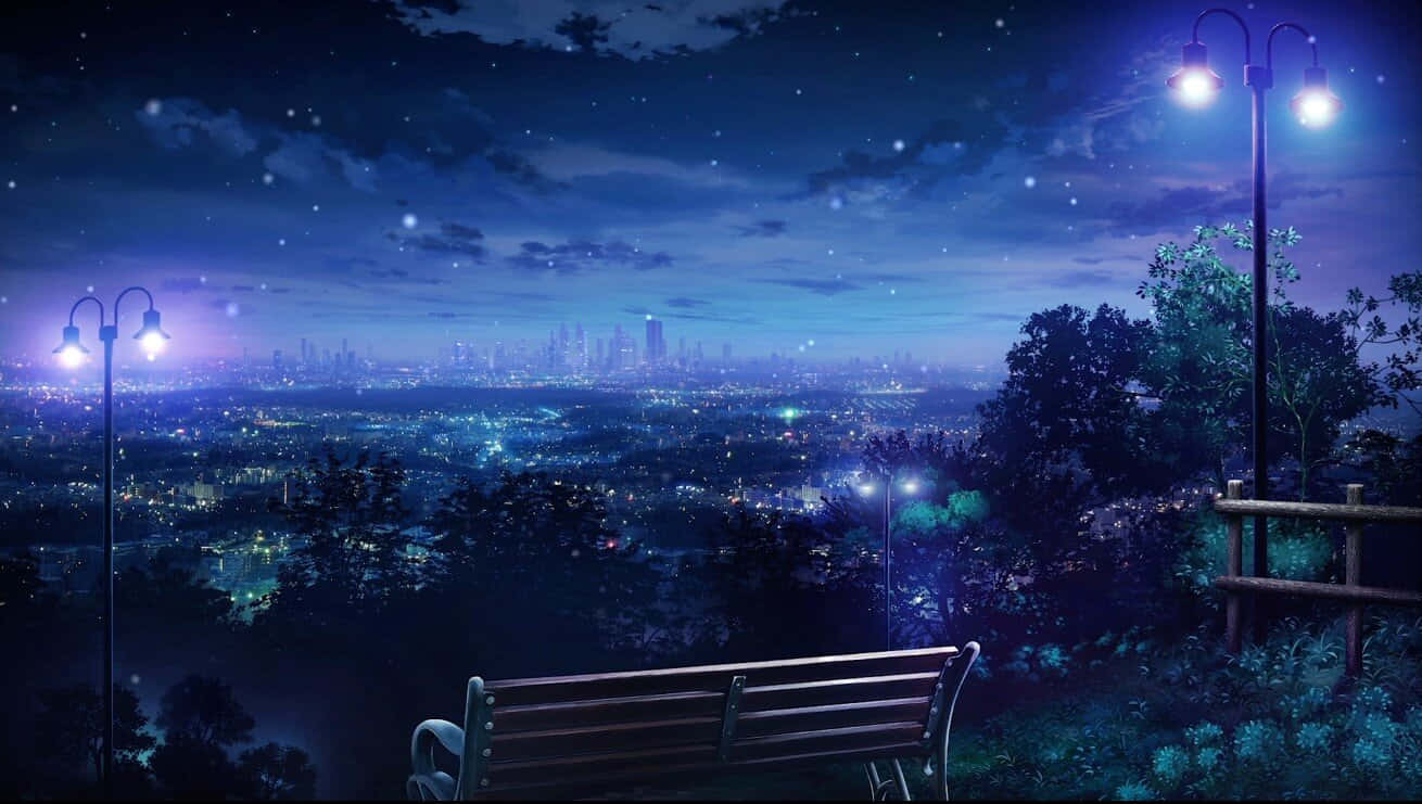 青いアニメの日本風風景 壁紙