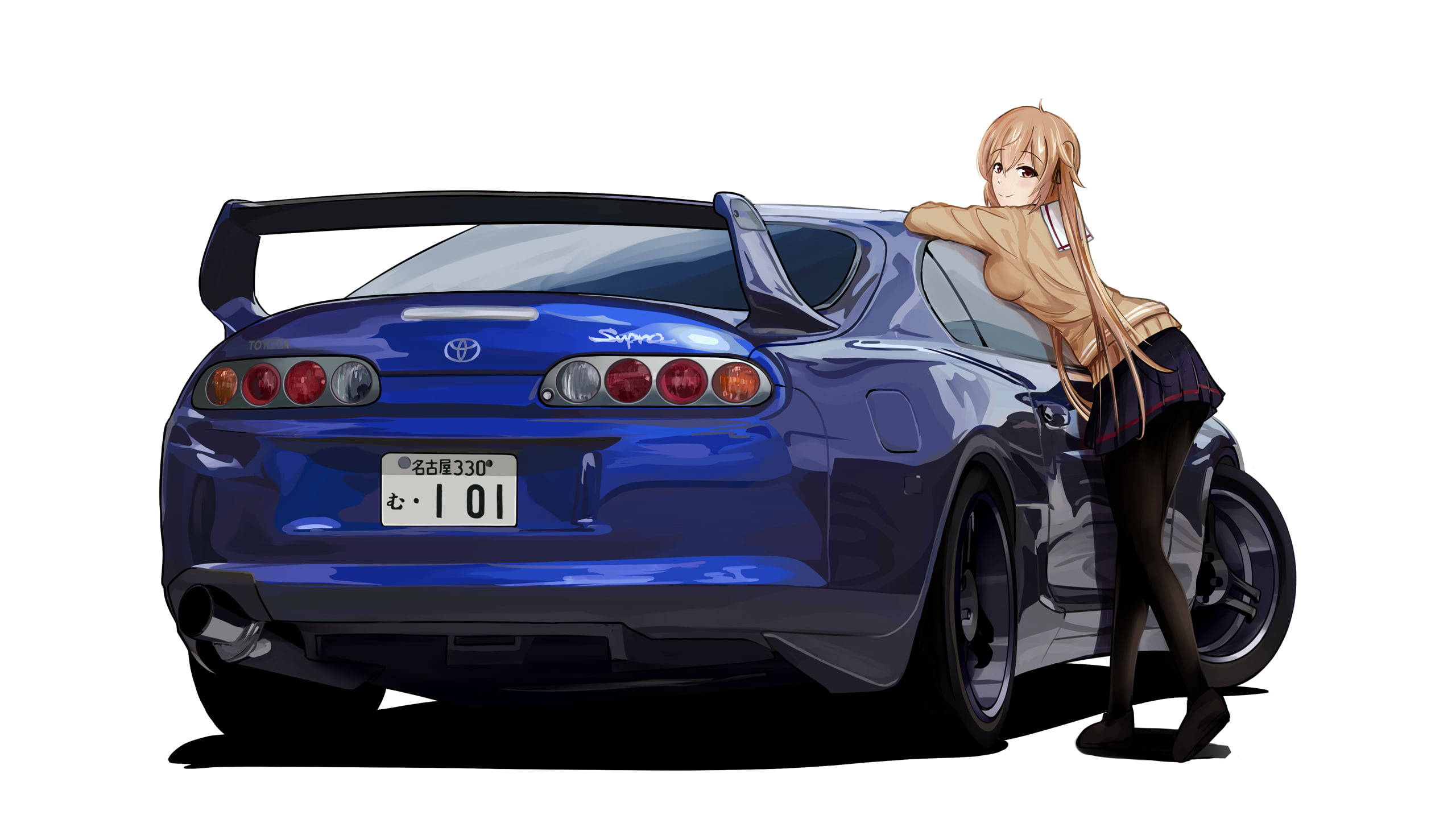 青いトヨタスープラのアニメカー 壁紙