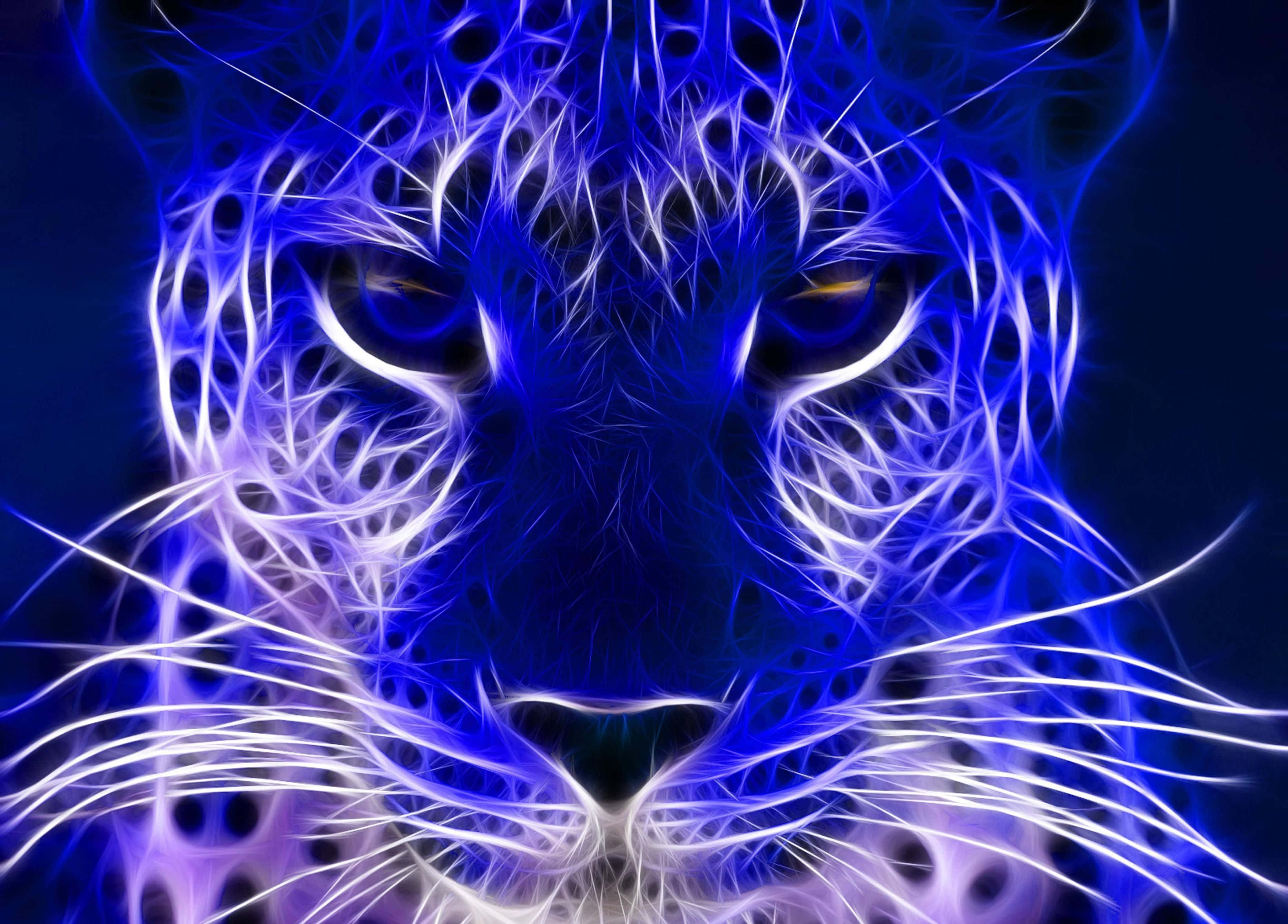 青いネオンのヒョウ 壁紙