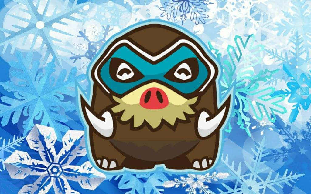 青い雪の結晶の背景にマンムー 壁紙