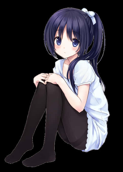 青い髪のアニメ少女が座っている — かっこいいアニメGIF 壁紙