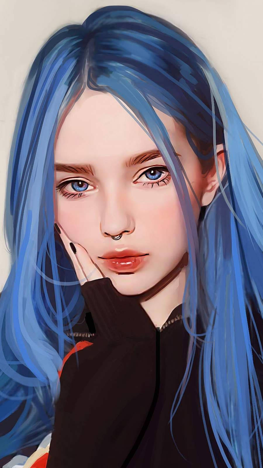 青い髪の少女 iPhone 11 壁紙
