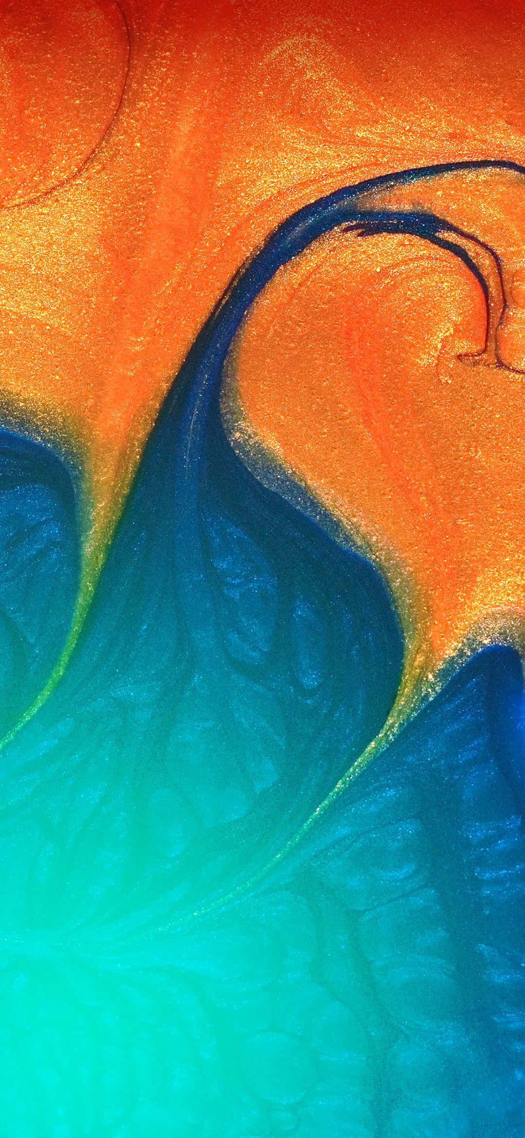 青とオレンジの背景に描かれたカラフルな抽象画 壁紙
