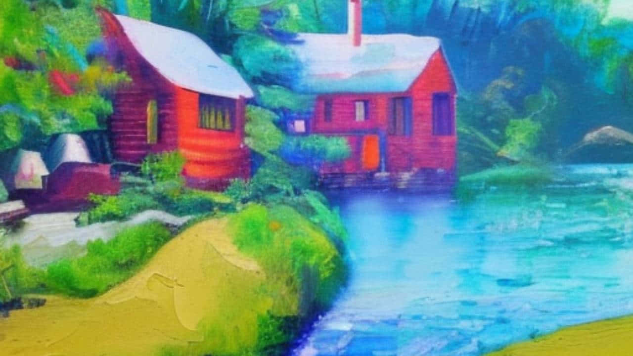 静かな湖に映る鮮やかな秋の森 壁紙