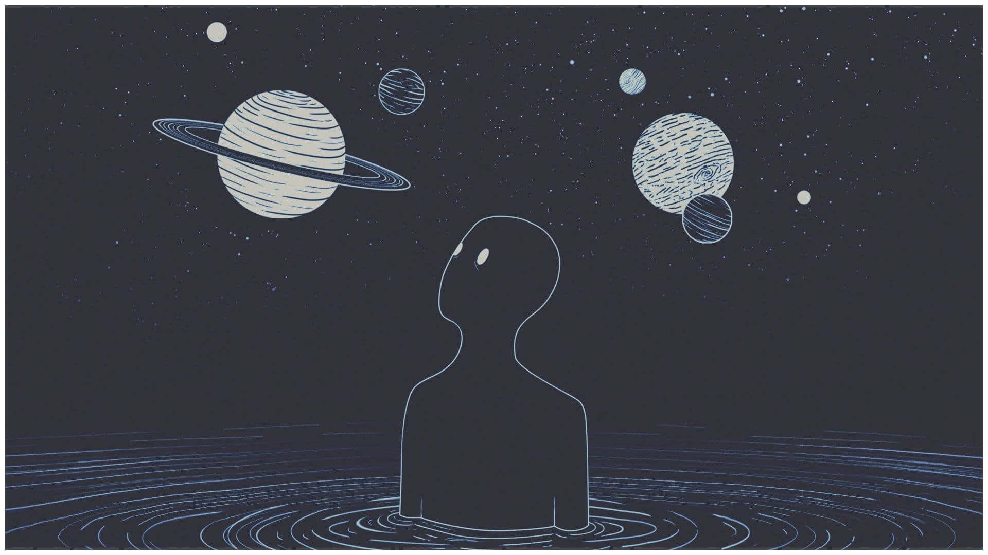 静かな湖の上に広がる美しい星空 壁紙
