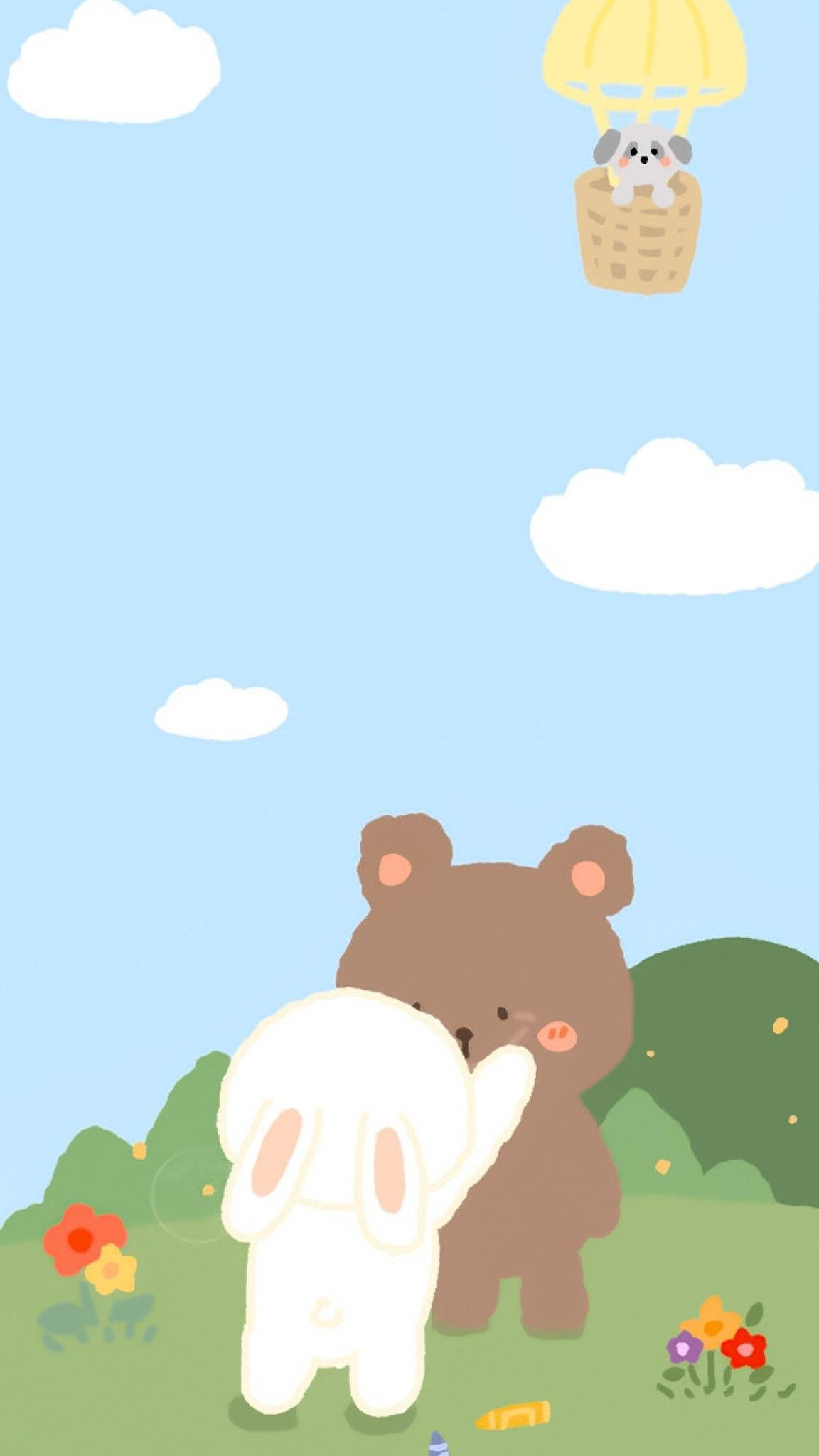 韓国のクマと白いウサギ 壁紙