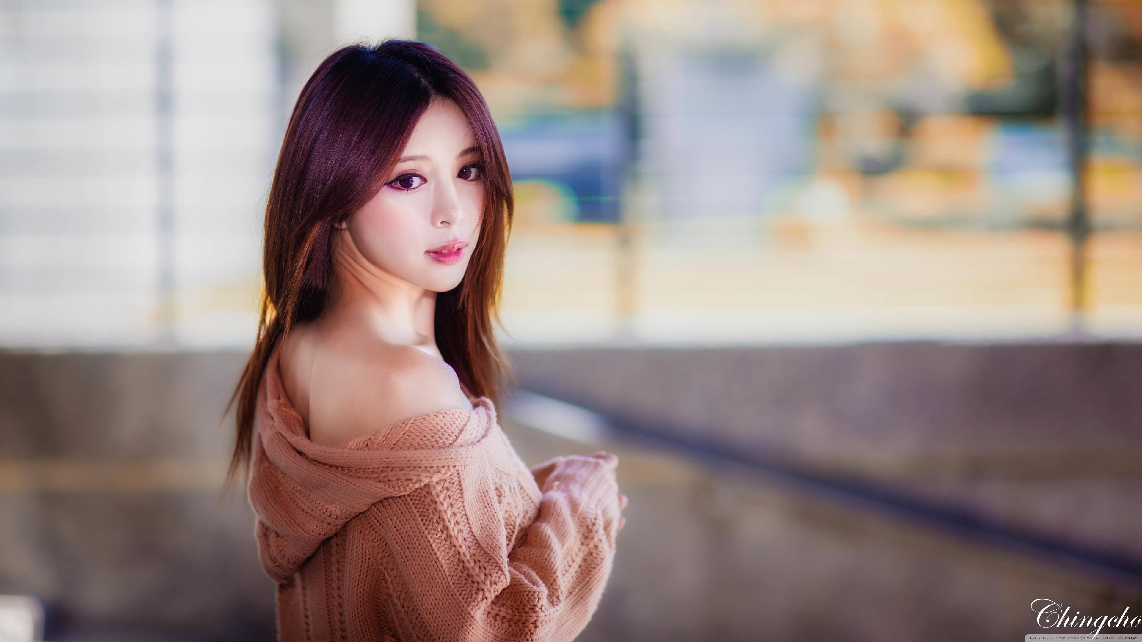 韓国風ガール ニットセーター 壁紙