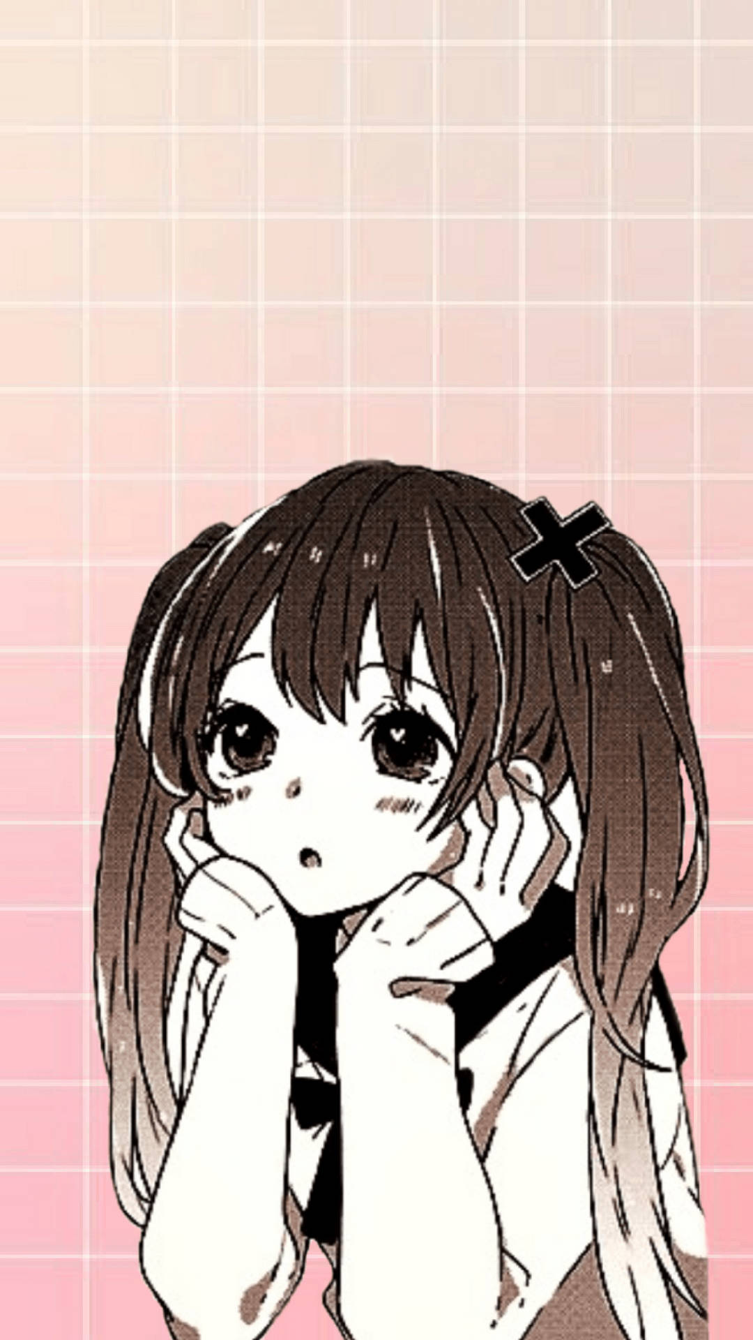 顎に手を当てたかわいいアニメの女の子 壁紙