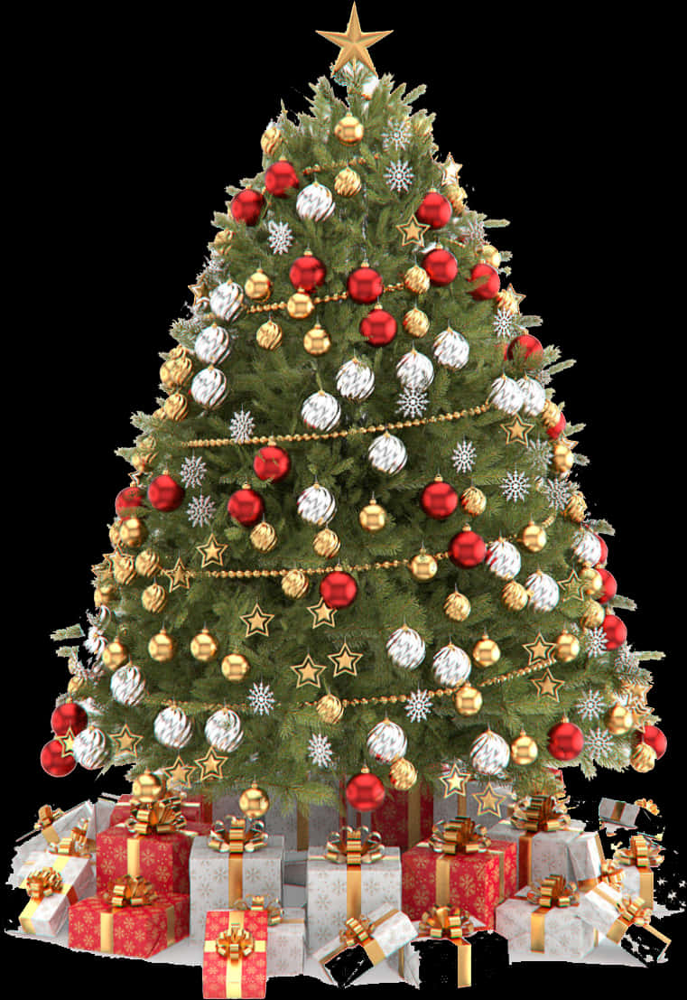 飾り付けられたクリスマスツリーとプレゼント 壁紙