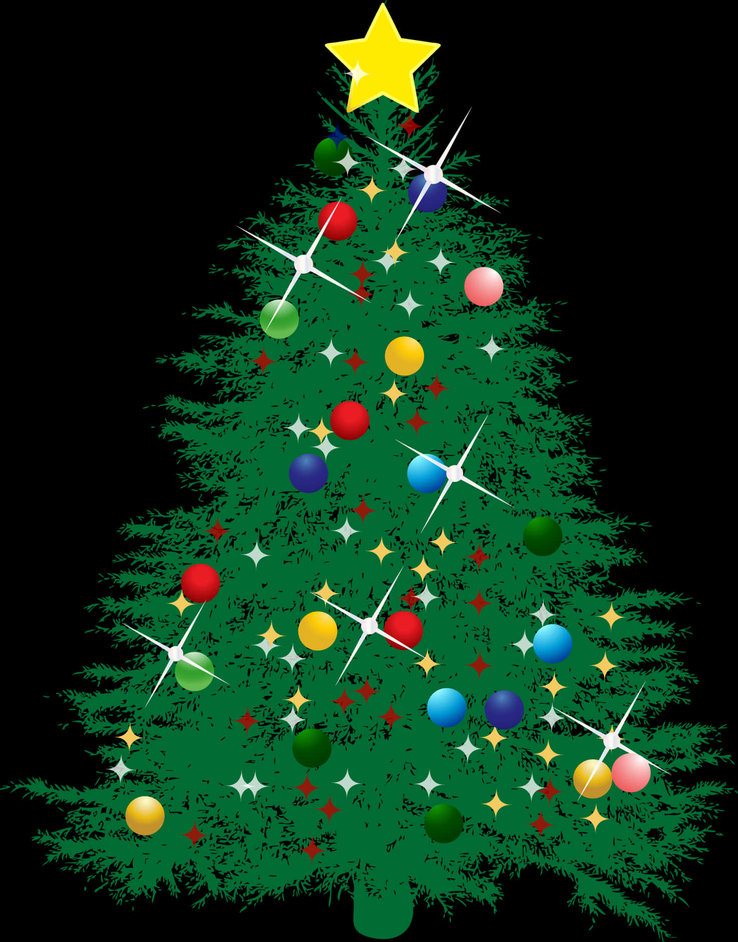 飾り付けられたクリスマスツリーのイラスト 壁紙
