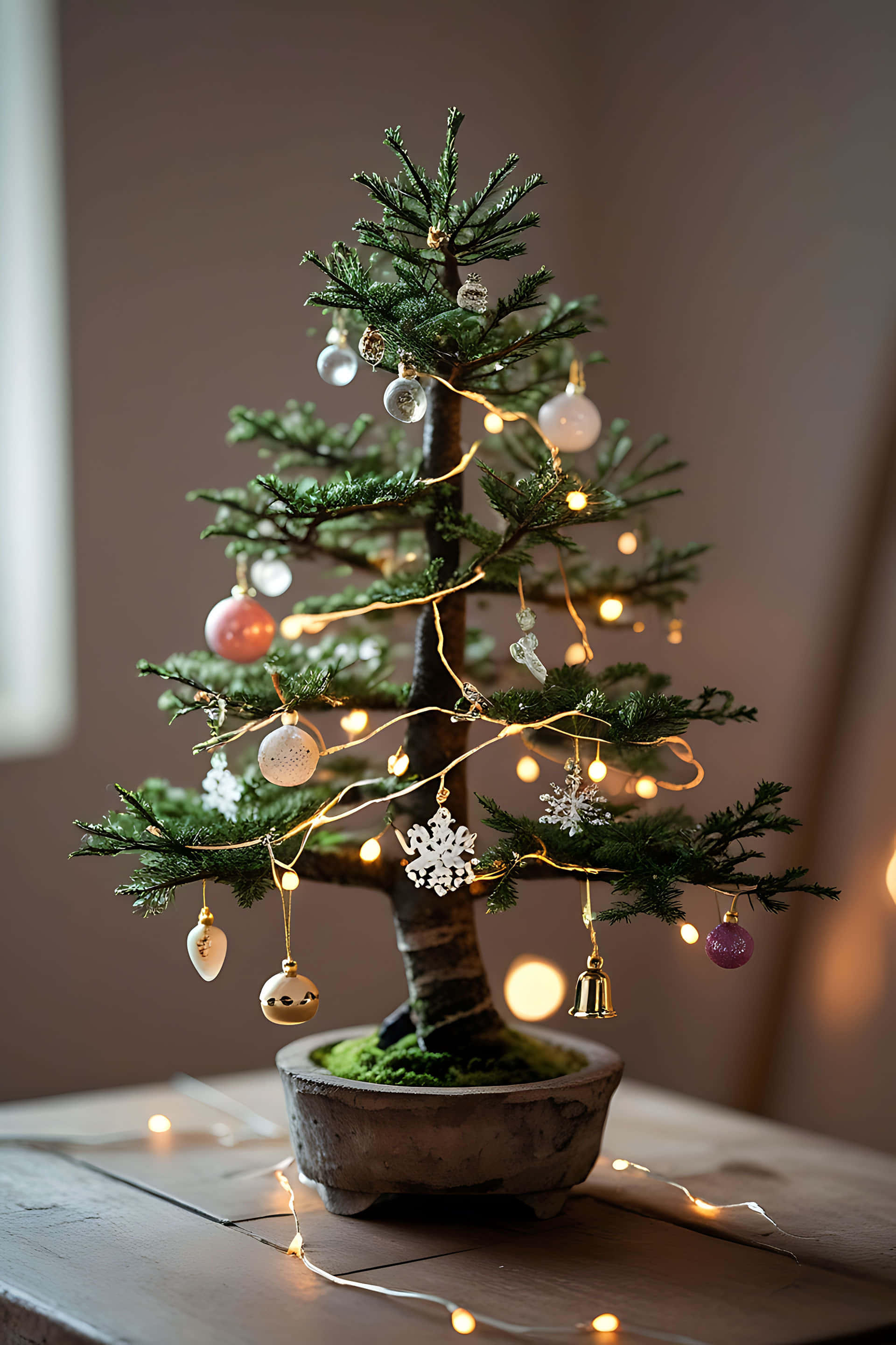 飾り付けられたミニチュアクリスマスツリー 壁紙