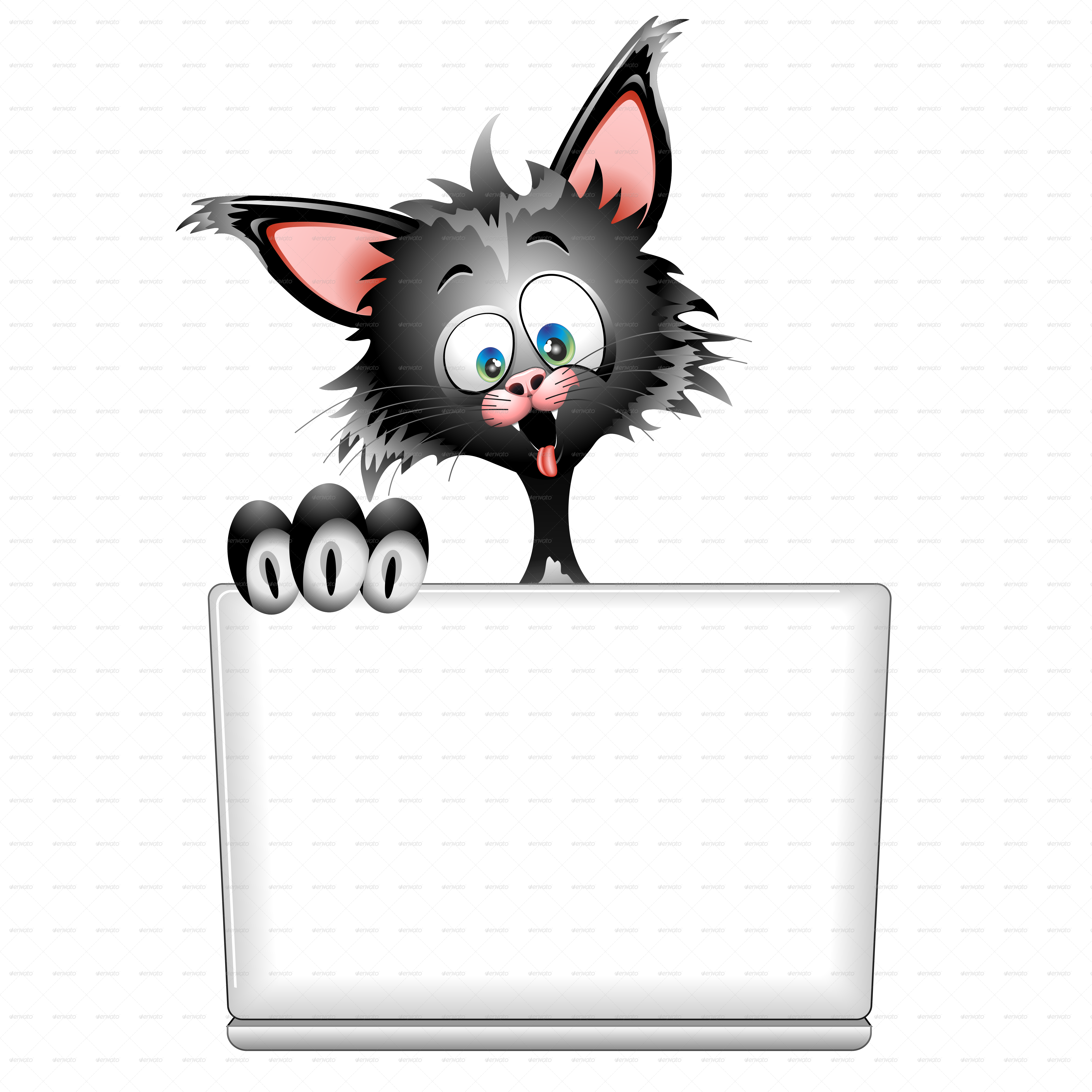 驚いた表情の漫画猫がのぞき込む 壁紙