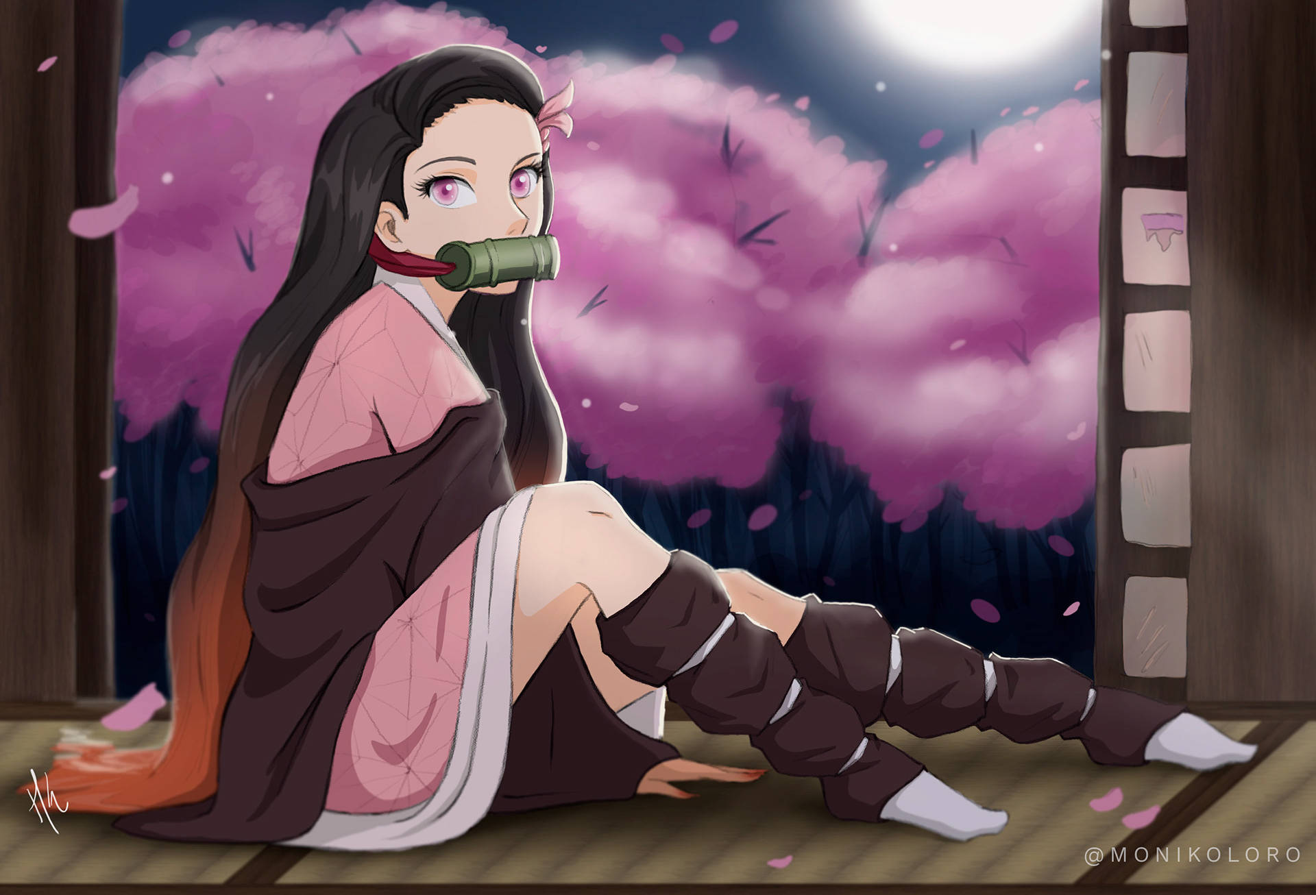 鬼滅の刃 禰豆子のファンアートイラスト 壁紙