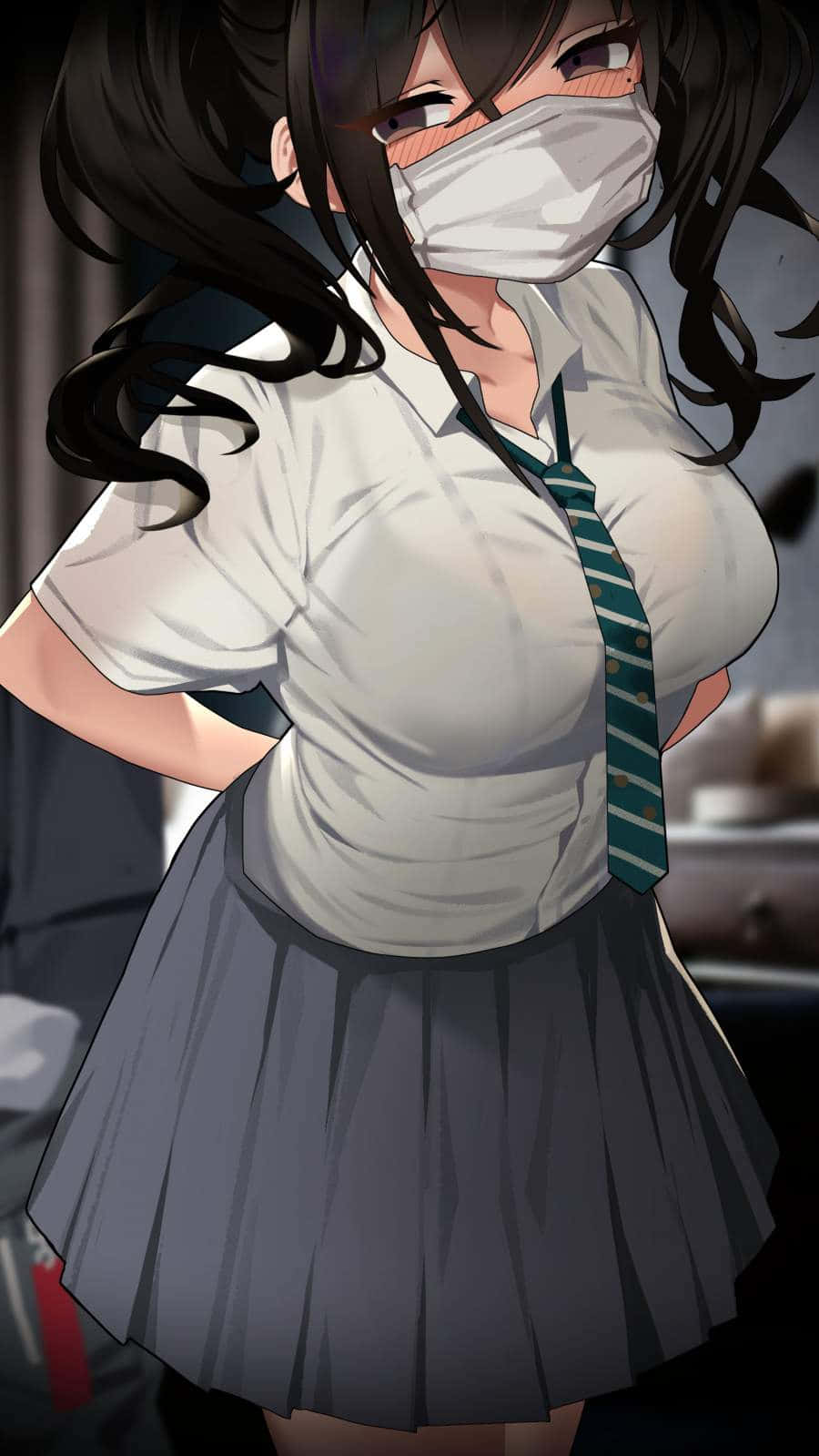 魅力的なアニメ少女の制服マスク 壁紙
