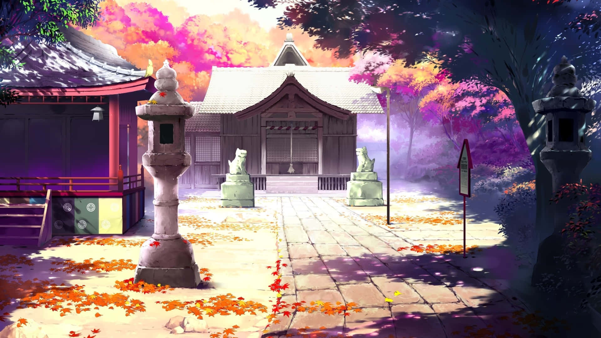 魅惑のアニメ風景と桜の木 壁紙