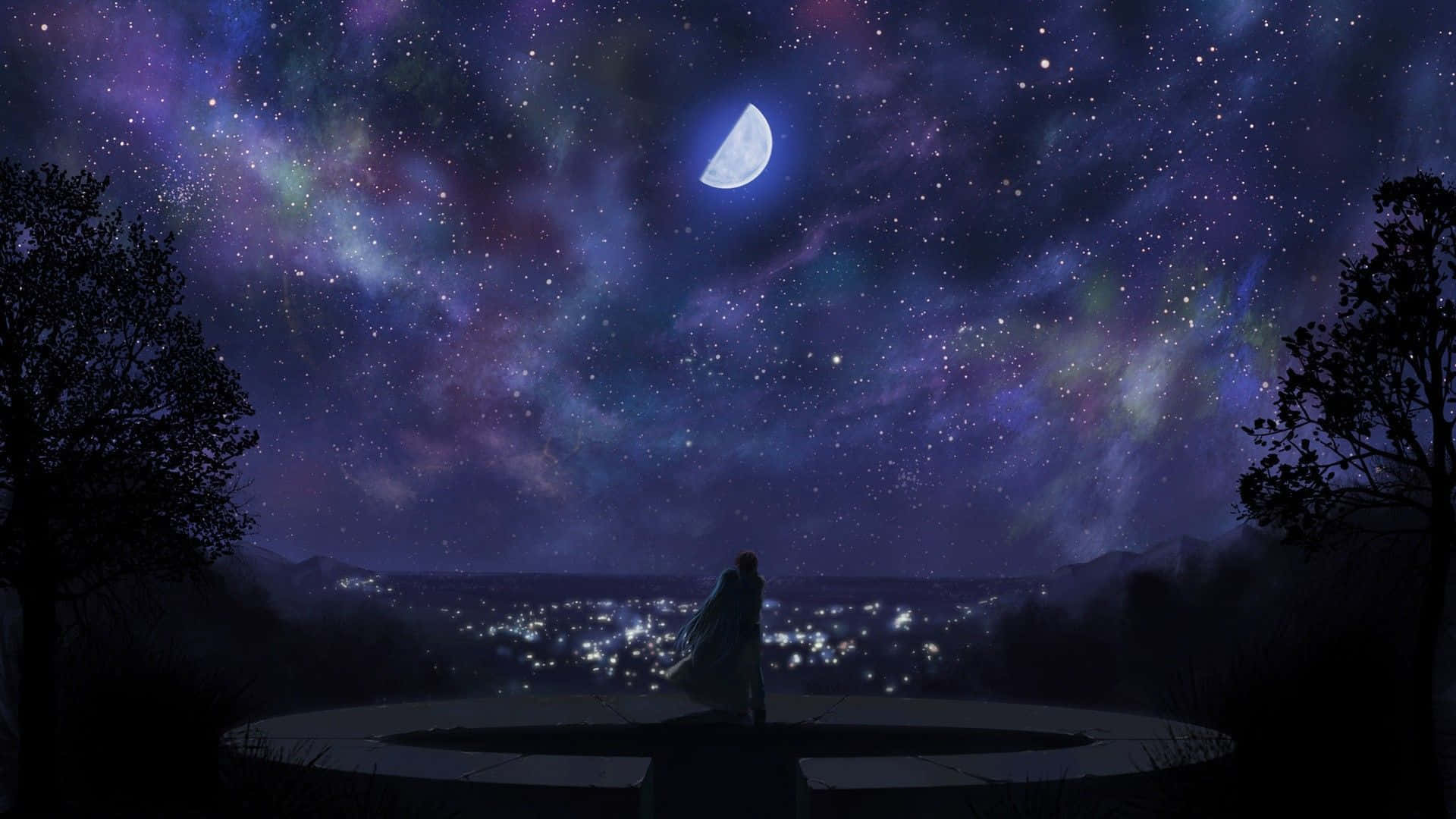 魅惑のアニメ風景と満開の桜の木 壁紙