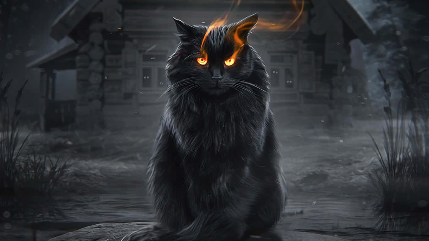 魅惑の瞳 - 黒いペルシャ猫の燃えるような猫目 壁紙