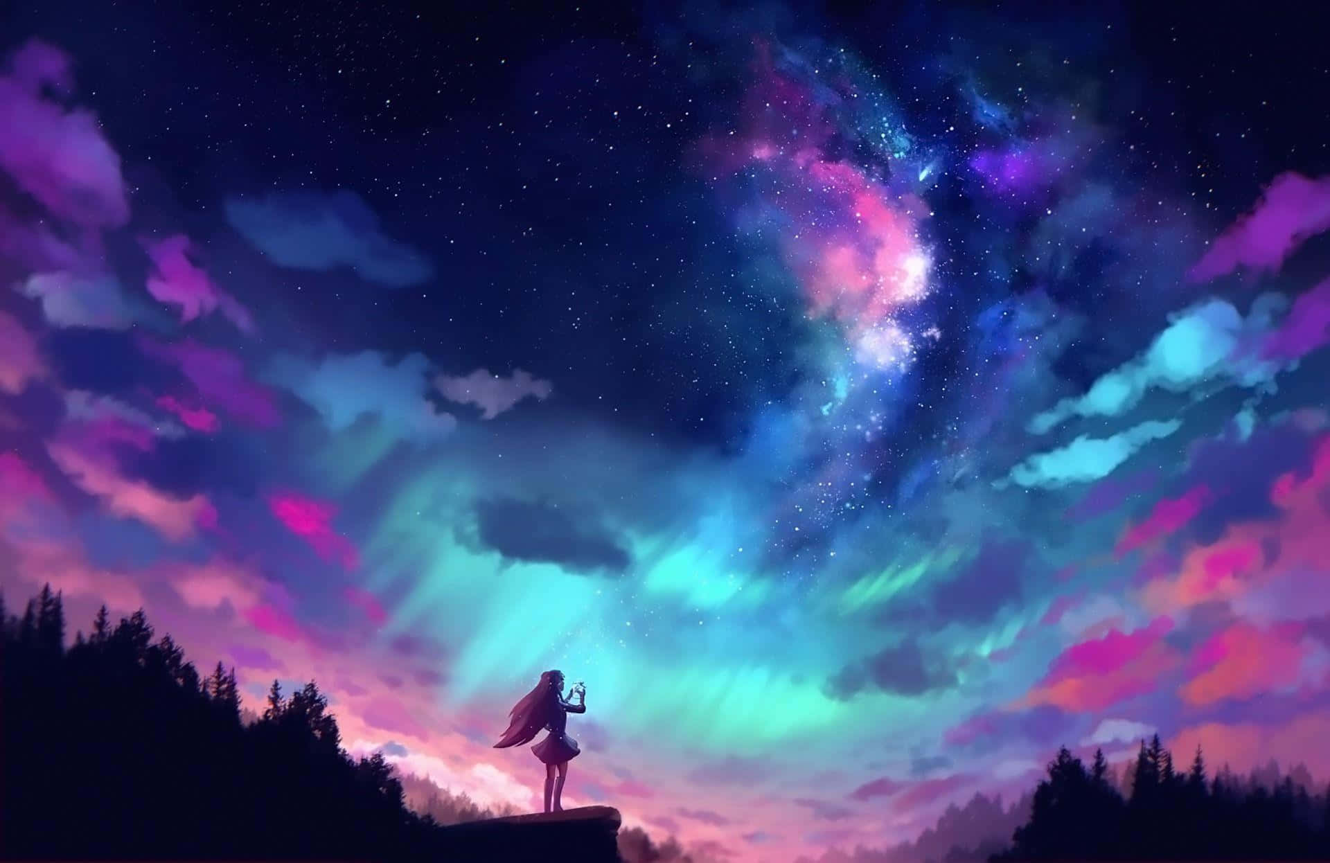 魅惑の紫アニメ風景 壁紙