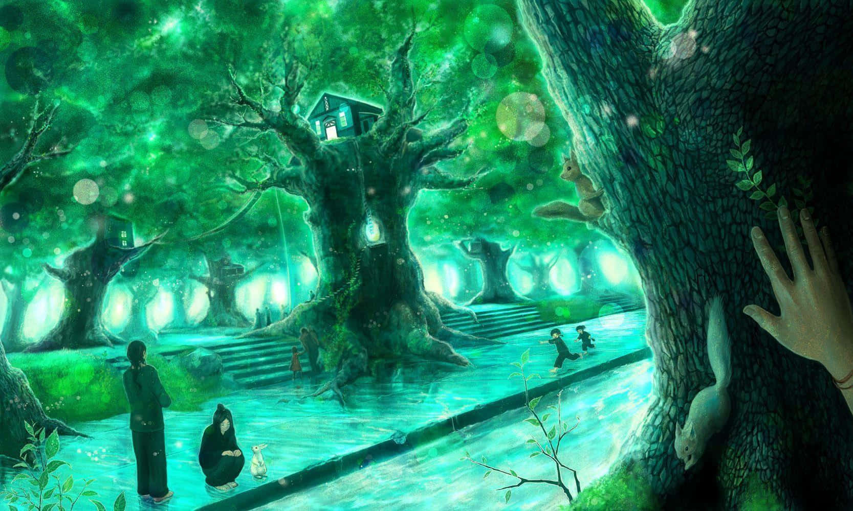 魅惑の緑のアニメ風景 壁紙